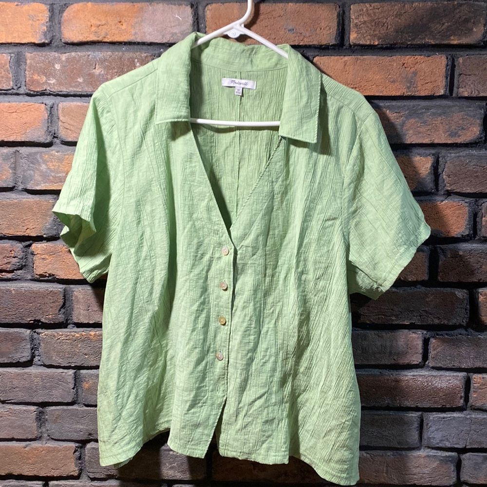 Womens Madewell Notched Button Up Top in Seedling V neck 2XL - Picture 2 of 6